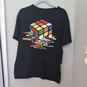 Black Graphic Tee with Colorful Cube Design